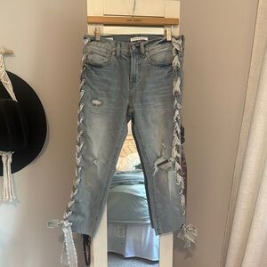 PacSun Blue Ankle Cropped Jeans with Zigzag Details
